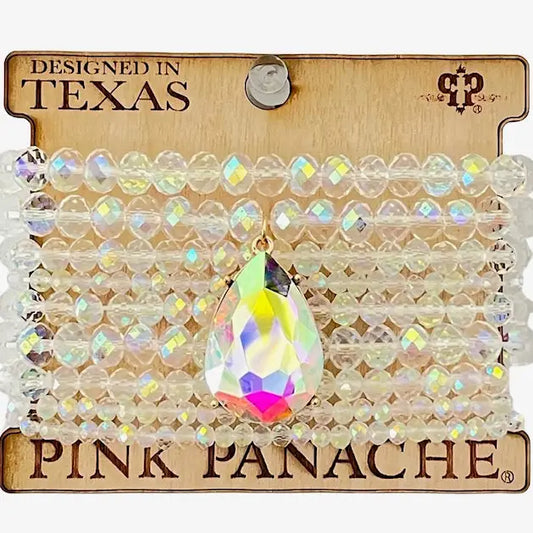 Jewelry Bracelet - Pink Panache Austrian AB Crystal Super Sparkly 9 Bracelet Set With Large AB Crystal Charm