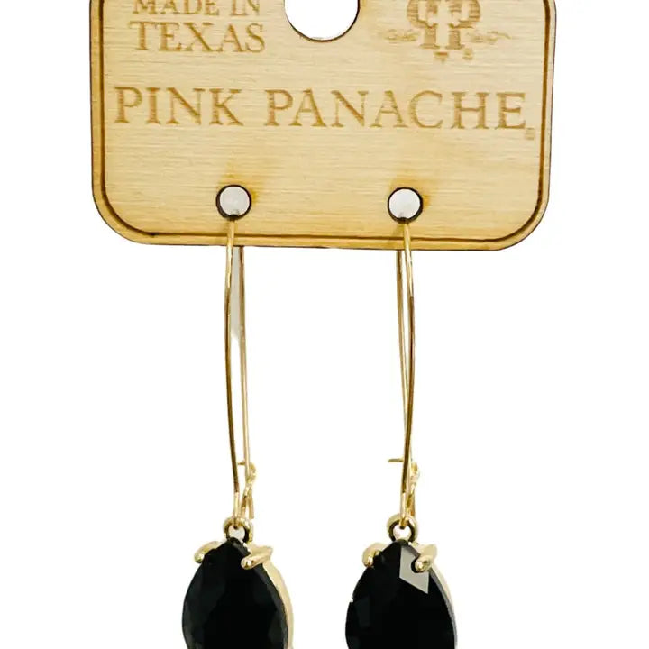 Jewelry Earrings - Black Teardrop Shaped Crystal On Gold Tone Fish Hook Wire