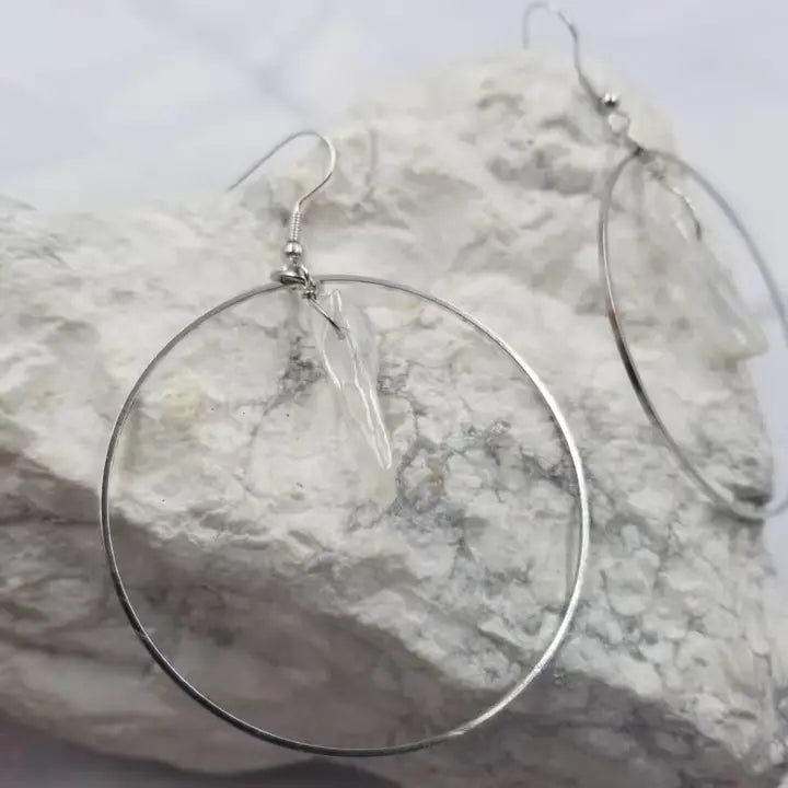 Jewelry Earrings - Natural Clear Quartz Crystal Hoop Earrings