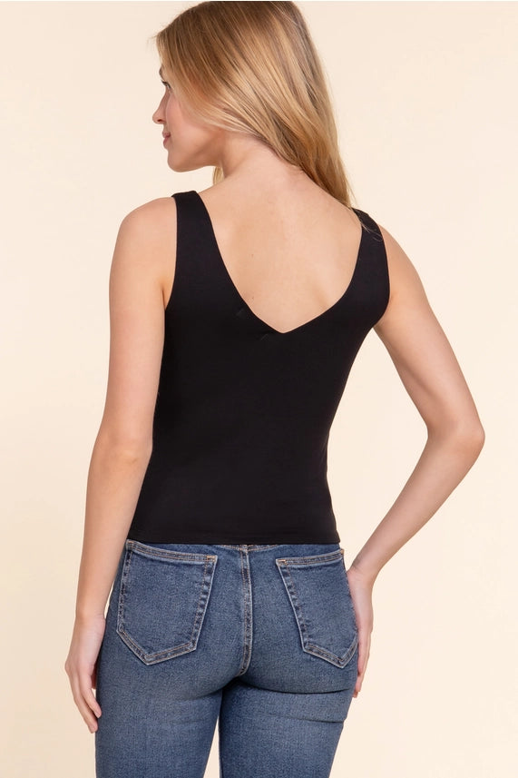 V-Neck Double Layer Knit Sleeveless Layering Top