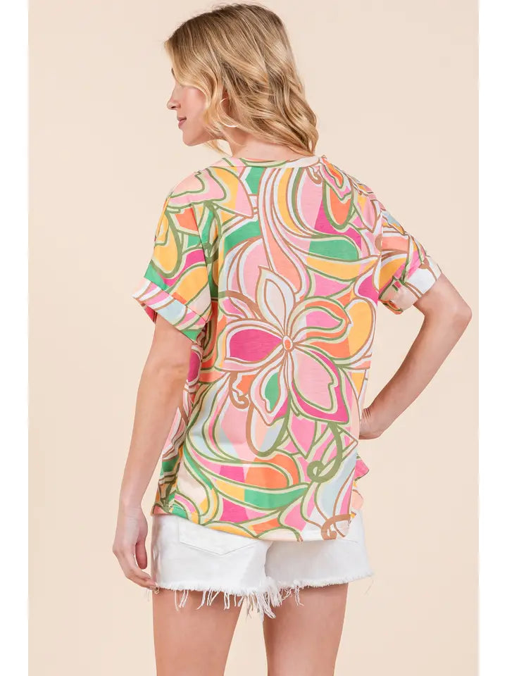 Top NEW ARRIVAL - New Spring Easy Fit Top with Beautiful Multi-Color Print