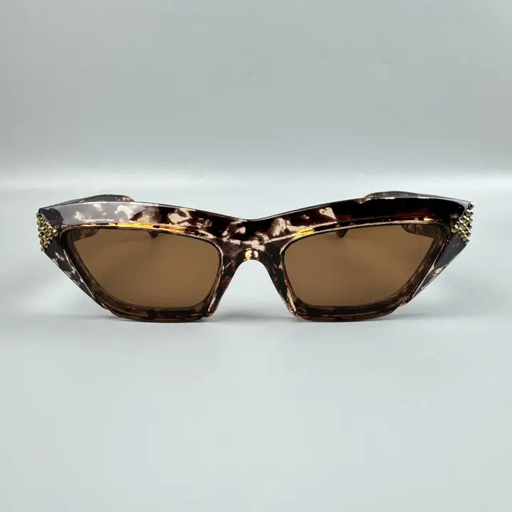 Sunglasses NEW ARRIVAL - Handmade Brown Anima Print Rhinestone Trim Sunglasses
