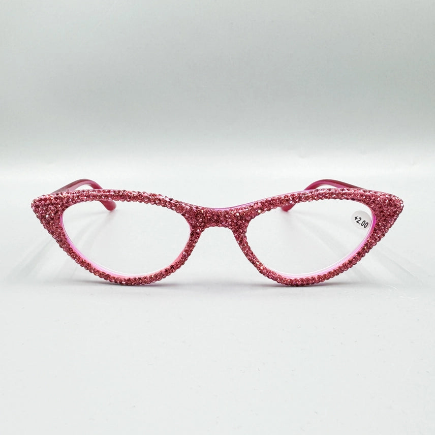 Sequin Readers Eyeglasses NEW ARRIVAL - Pink Sequin Handmade Cat Eye Rhinestone Trimmed Readers