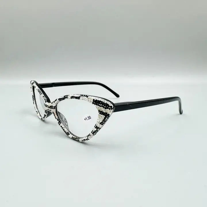 Sequin Readers Eyeglasses NEW ARRIVAL - Zebra Sequin Handmade Cat Eye Rhinestone Trimmed Readers