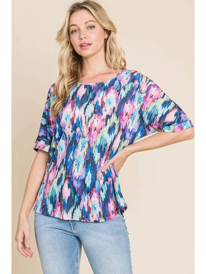 Top NEW ARRIVAL - Vibrant Multi-Color Soft & Stretchy Short Sleeve Top
