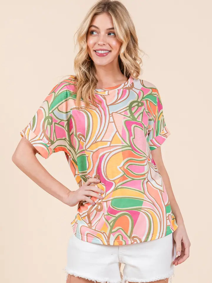 Top NEW ARRIVAL - New Spring Easy Fit Top with Beautiful Multi-Color Print