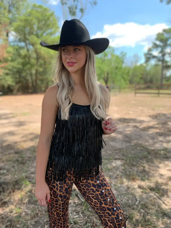 SALE - Black Spaghetti Strap Gorgeous Fringe Tank