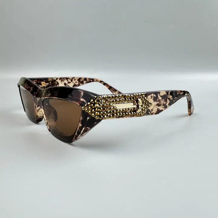 Sunglasses NEW ARRIVAL - Handmade Brown Anima Print Rhinestone Trim Sunglasses