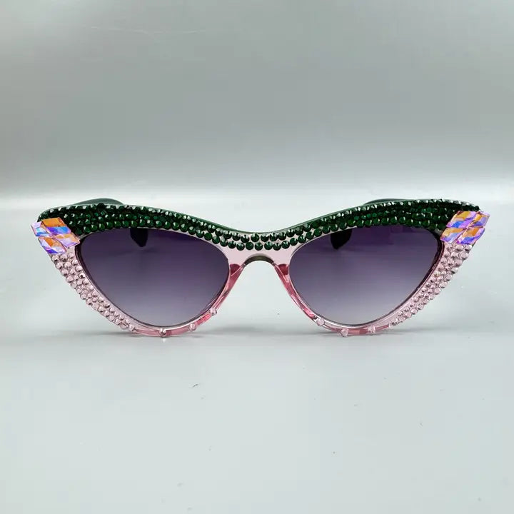 Sequin Sunglasses NEW ARRIVAL - Handmade Purple & Green Rhinestone Cat Eye Sunglasses