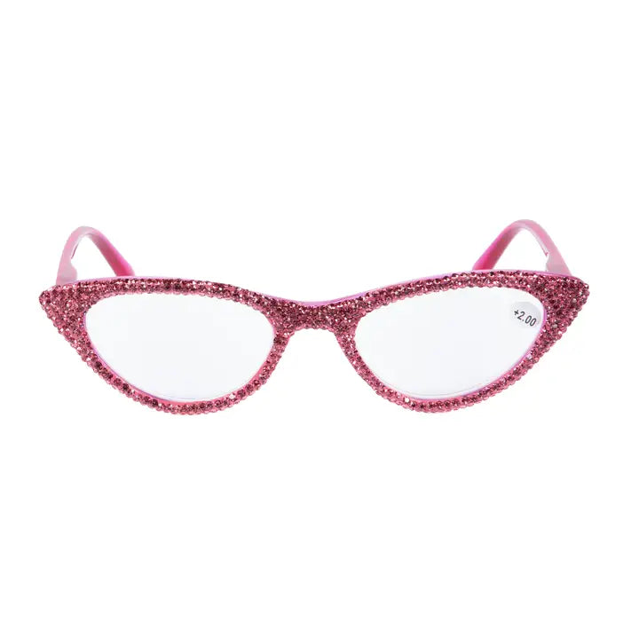 Sequin Readers Eyeglasses NEW ARRIVAL - Pink Sequin Handmade Cat Eye Rhinestone Trimmed Readers