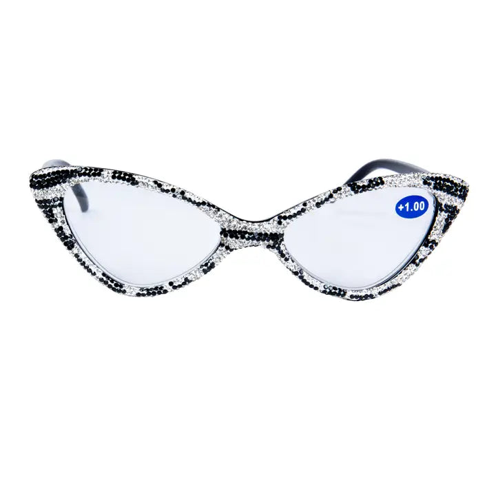 Sequin Readers Eyeglasses NEW ARRIVAL - Zebra Sequin Handmade Cat Eye Rhinestone Trimmed Readers