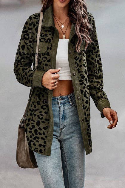 Button Down Long Sleeves Animal Print Shacket Jacket | Charlotte's Classy Closet
