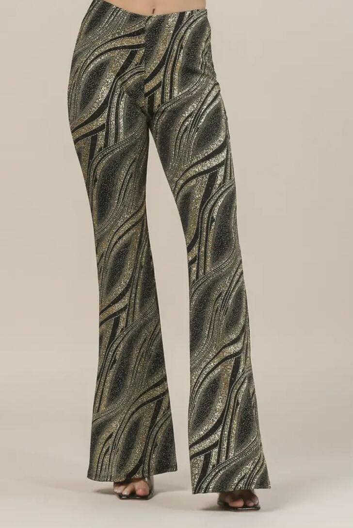 Pants - Beautiful Gold Sparkly Glitter on Black Flare Dress Pants - Sizes Small to Large