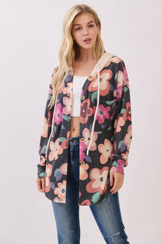 FLORAL RETRO HOODIE SHACKET | SMALL ONLY | Charlotte's Classy Closet