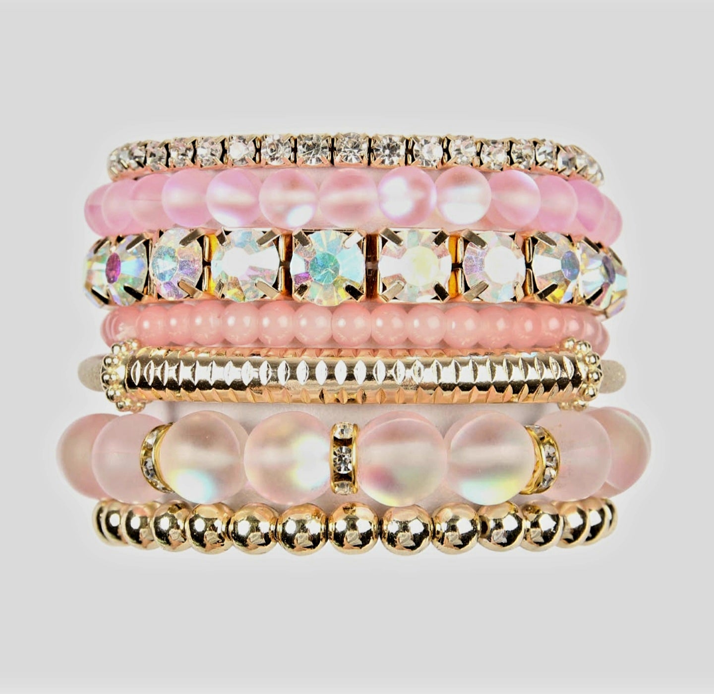 Jewelry Bracelet - Pink Multi Color 7 String Mermaid/Austrian/AB Crystal/Rhinestone