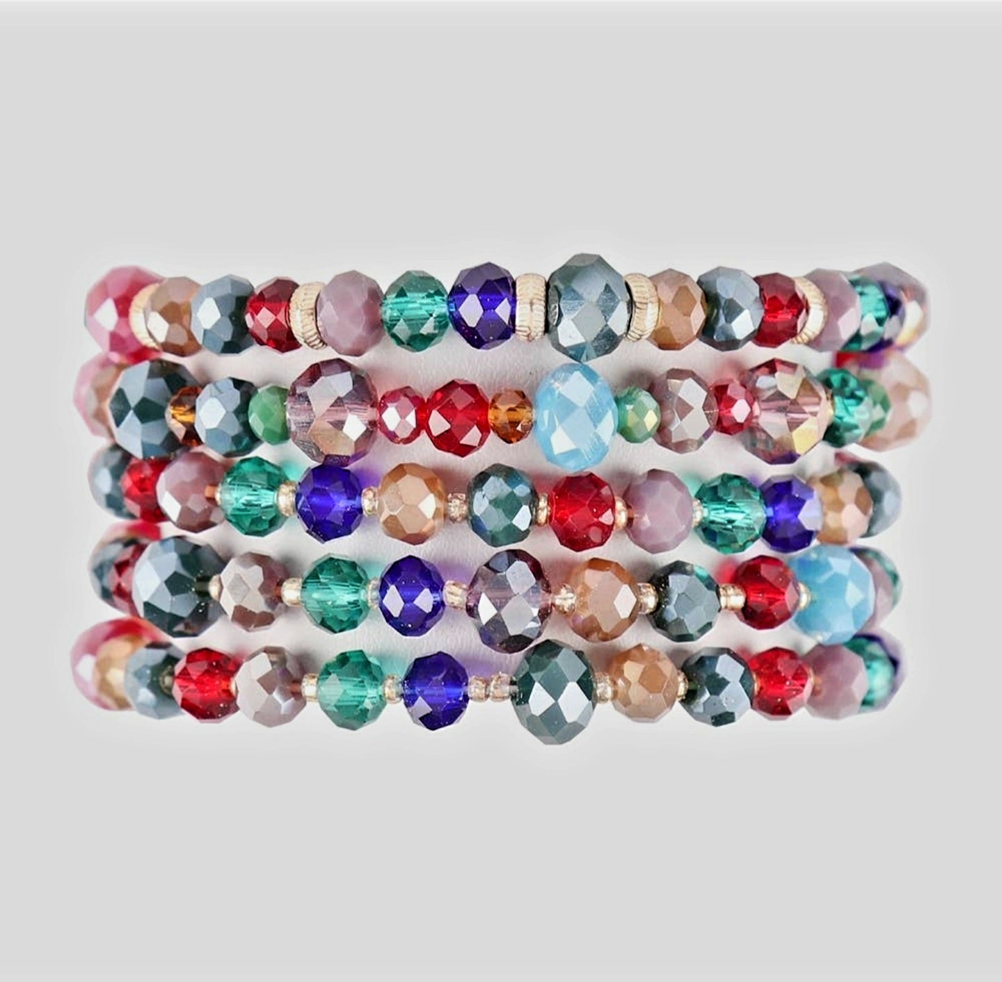 Jewelry Bracelet - 5 String Multi Beaded Crystal Bracelets