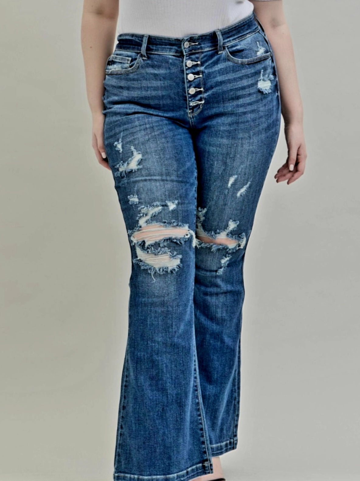 Plus Size Judy Blue Distressed Flare Jeans Medium Wash at Charlotte's Classy Closet Bossier City