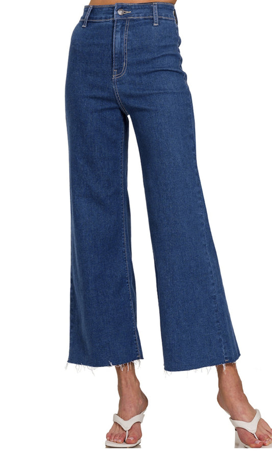 HIGH WAIST WIDE LEG STRAIGHT CROPPED DARK DENIM JEANS | SIZES S-XL | Charlotte's Classy Closet
