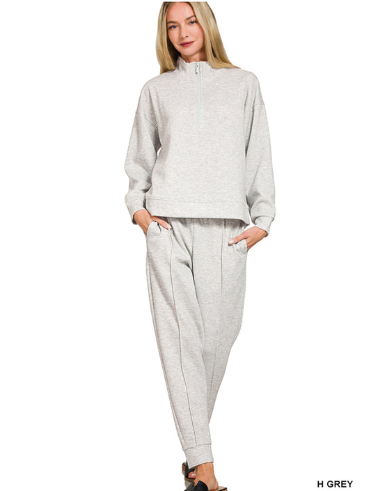 SCUBA ACTIVEWEAR COLLECTION 2-PIECE ZIP PULLOVER SWEATSHIRT & JOGGER SWEATPANTS | ASH GRAY | Charlotte's Classy Closet