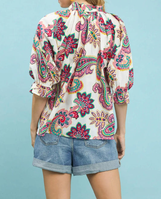 UMGEE PAISLEY BUTTON FRONT DETAILED 3/4 TOP