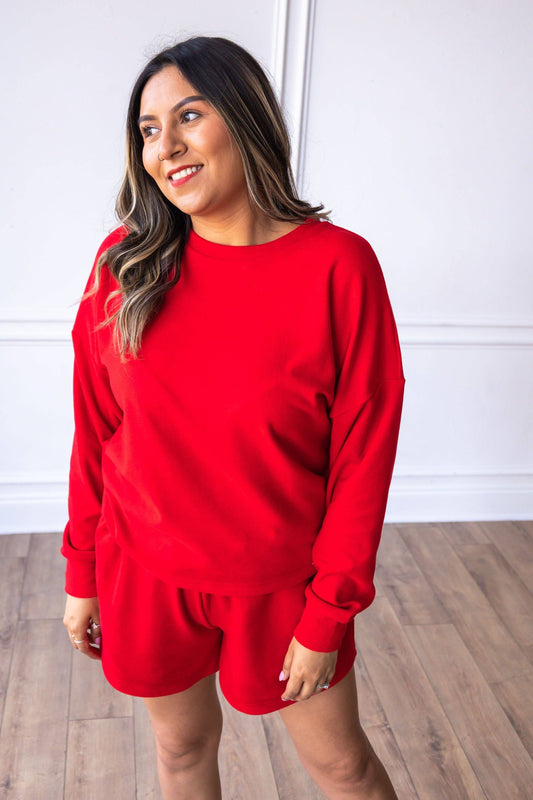 Christmas Holiday Cozy Red Microfleece Crewneck Sweatshirt | Charlotte's Classy Closet