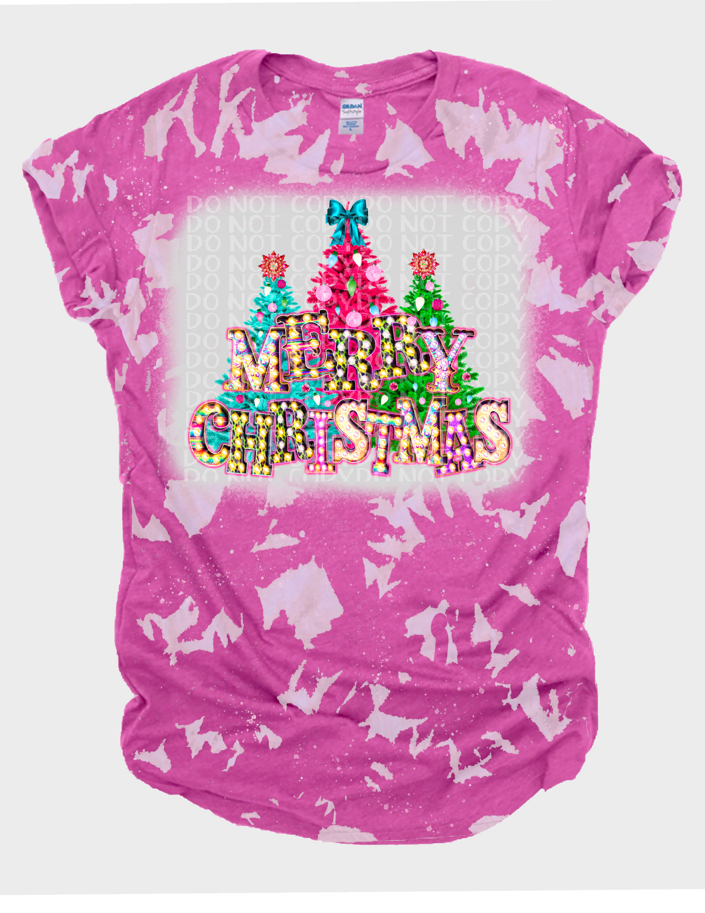 Fuchsia Bleached Merry Christmas with Christmas Trees T-Shirt | Charlotte's Classy Closet