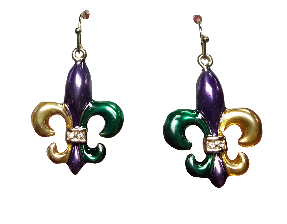 Mardi Gras Earrings - Purple Green Gold Fleur De Lis Earrings