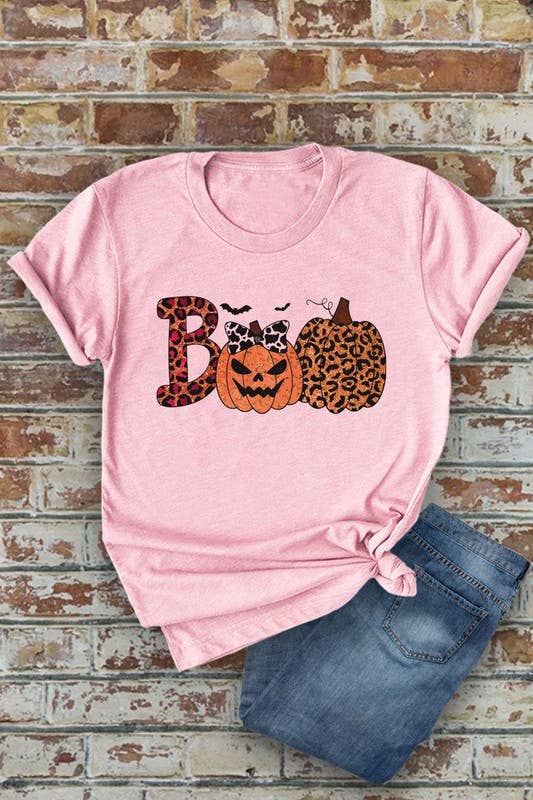 SALE - Halloween "Boo" Pink Round Neck Graphic T-Shirt | Charlotte's Classy Closet