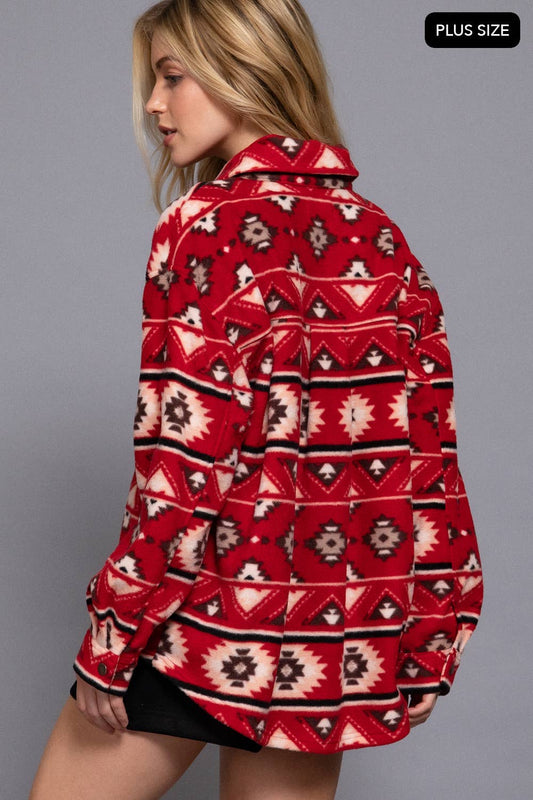 Women's Boutique Shacket - Fun Red Aztec Print Shacket Outerwear from Charlotte's Classy Closet Boutique in Bossier City