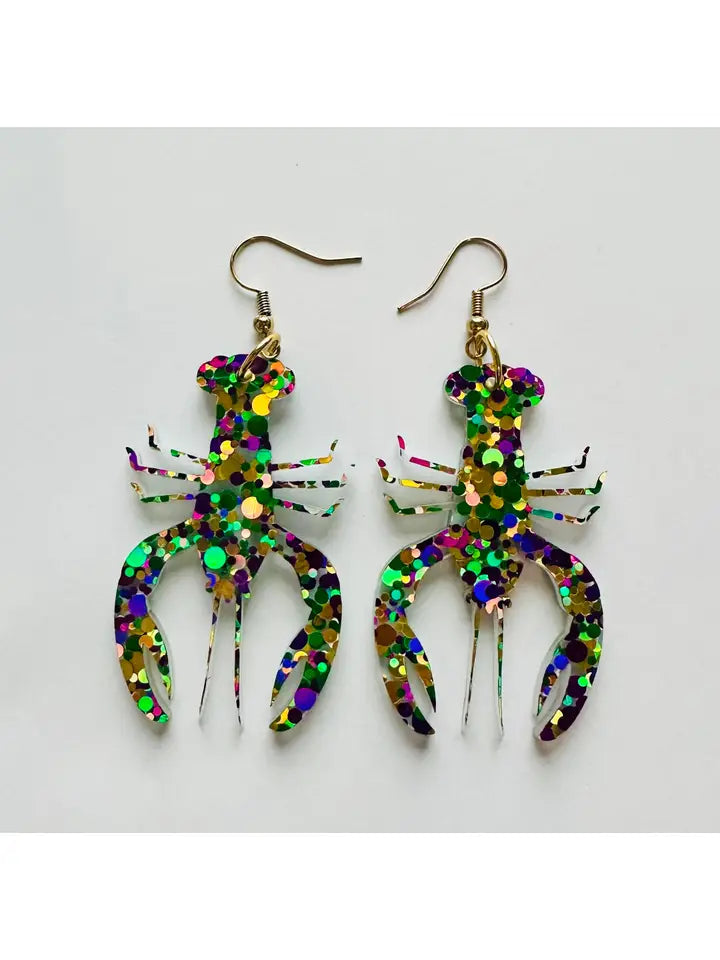 Jewelry Earrings - Sparkly Multi Color Mardi Graw Crawfish Super Lightweight