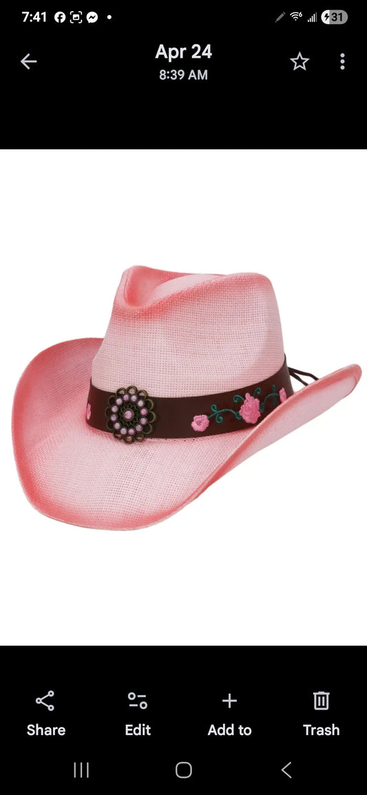 Pink Rose Concho Belt Ombre Straw Cowboy Hat | Charlotte's Classy Closet