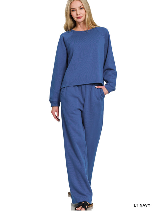 ACTIVEWEAR COLLECTION FLEECE 2-PIECE RAGLAN LONG SLEEVE SWEATSHIRT & SWEATPANTS SET | CABERNET RED & BRIGHT NAVY | Charlotte's Classy Closet