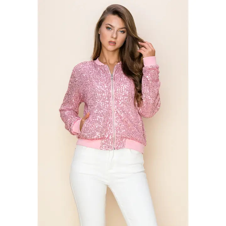 Sequin Jacket NEW ARRIVAL - Pink Bomber Sequin Jacket