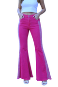 SHINY STUDDED EMBELLISHED FUCHSIA FLARE DENIM JEANS | SIZE 12 ONLY| Charlotte's Classy Closet