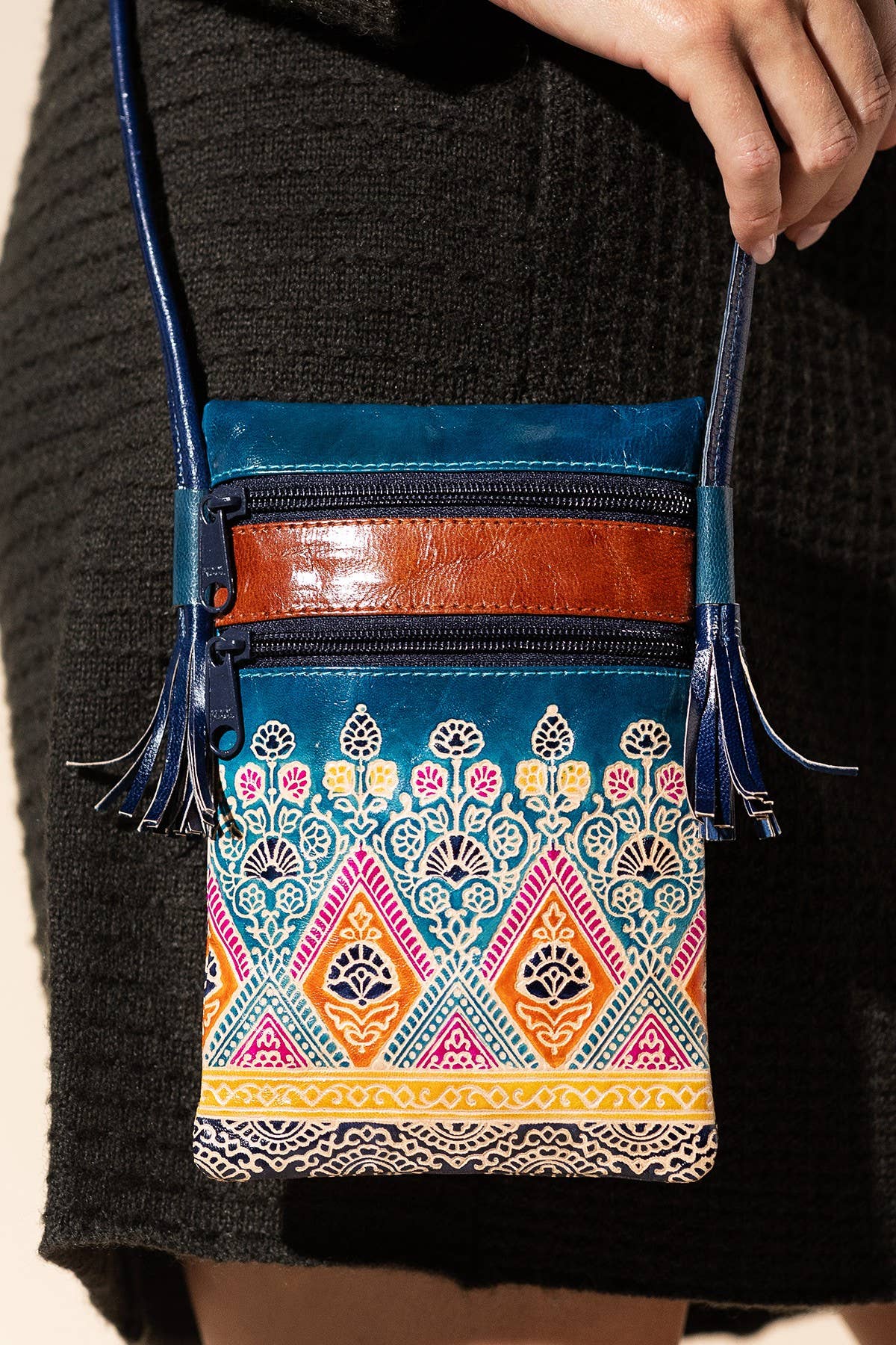The "Olivia" Hand-painted Genuine Leather Cellphone Crossbody Bag | Charlotte's Classy Closet