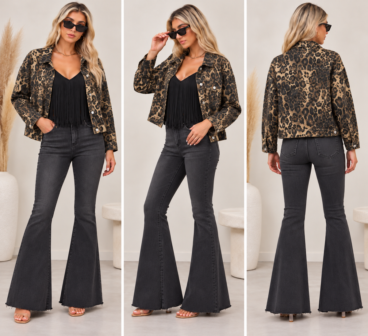 Leopard Animal Print Denim Jacket