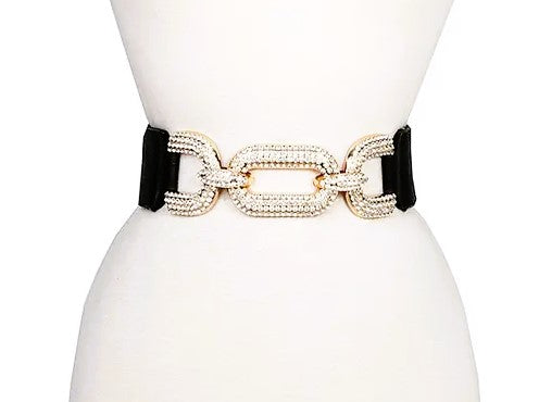 Black Stretch Belt with Gorgeous Rhinestone Buckle - photo 1