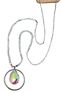 Pink Panache Beaded Crystal Necklace With Austrian Crystal Teardrop In Silver Circle Pendant