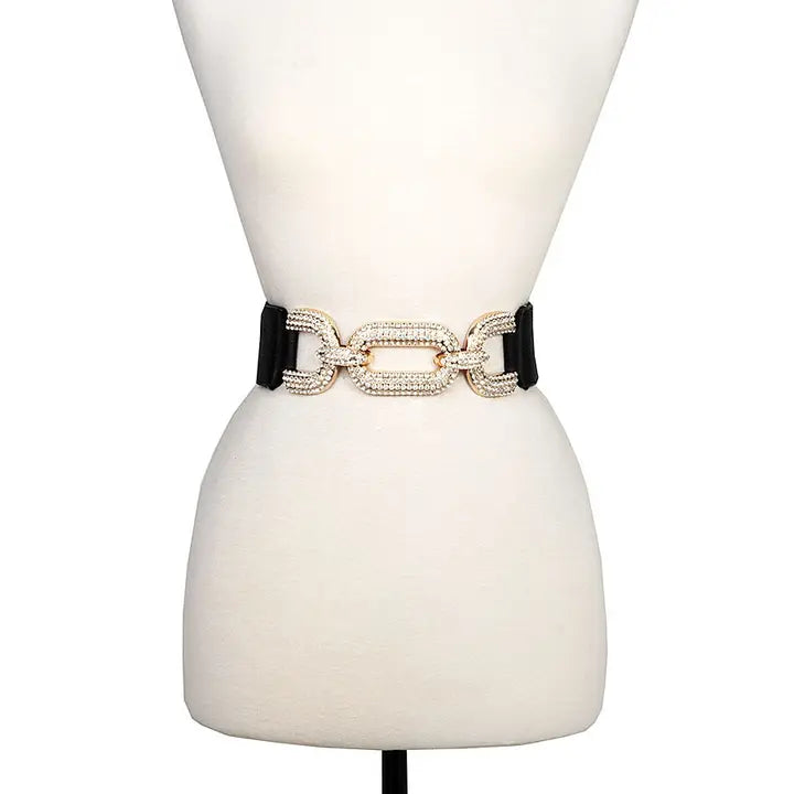Black Stretch Belt with Gorgeous Rhinestone Buckle - photo 2