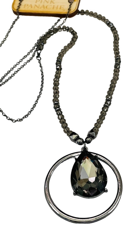 Jewelry Necklace - Pink Panache Dark Gray Crystal Teardrop Crystal Beaded Necklace