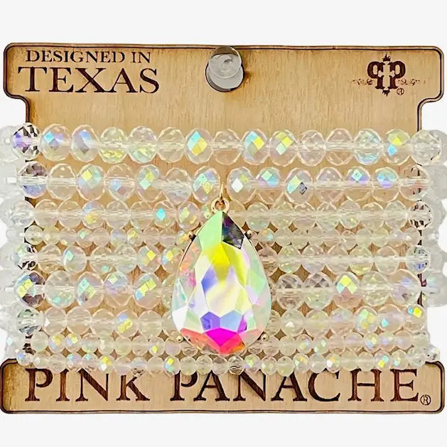 Pink Panache Premier Austrian Crystal 9 Stack Bracelet Set With Large AB Crystal Charm
