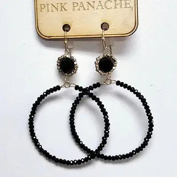 Jewelry Earrings - Black Crystal Beaded Circle With Gold Hook Dangle Earring
