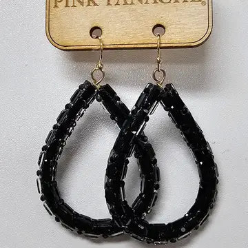 Jewelry Earrings - Pink Panache Super Shiny Black Glass Crystal Teardrop Earrings