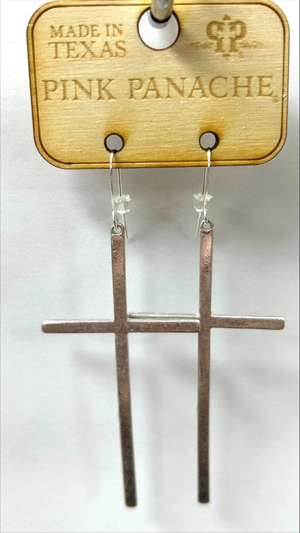 Pink Panache Large Silver Cross Earrings