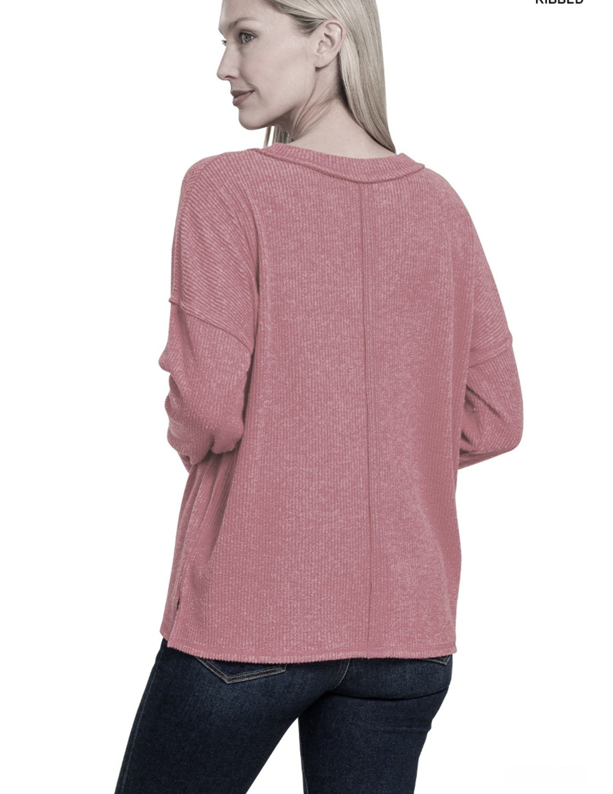 V-NECK DROP SHOULDER BRUSHED SOFT RIBBED LIGHTWEIGHT SWEATER | S-XL | BLACK OR HOT PINK - photo 3