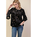 STUNNING PRINT 3/4 WATERFALL RUFFLE SLEEVE DRESSY TOP | Black or Mauve Color |  Charlotte’s Classy Closet