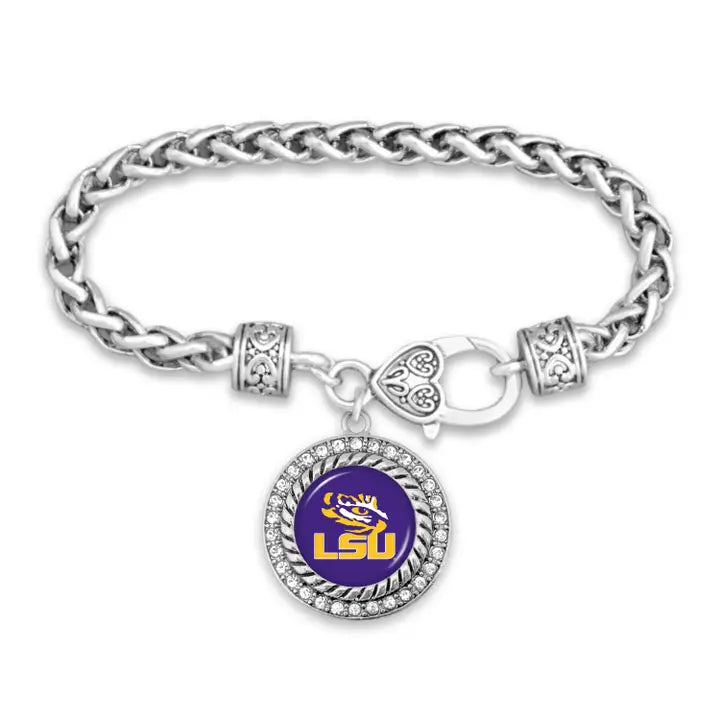 LSU Rhinestone Framed Round Shaped Charm Bracelet - photo 1