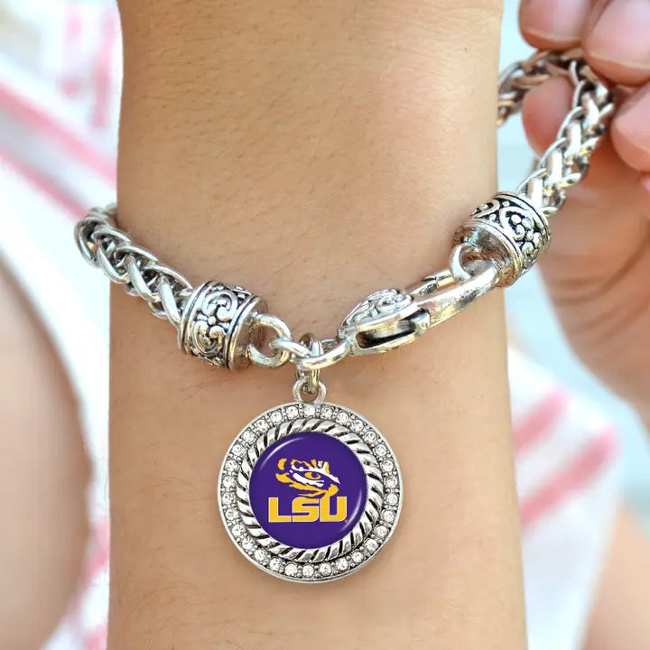 LSU Rhinestone Framed Round Shaped Charm Bracelet - photo 2