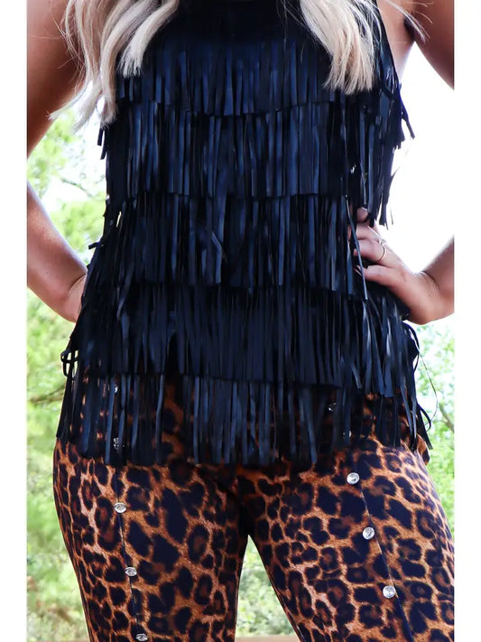 SALE - Black Spaghetti Strap Gorgeous Fringe Tank