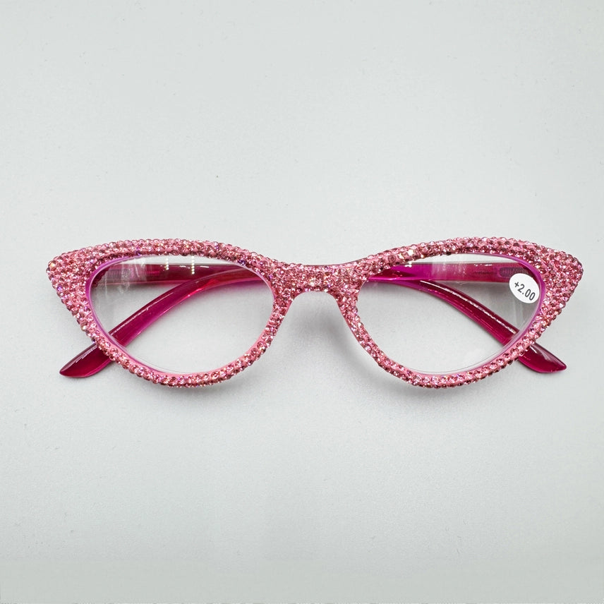Sequin Readers Eyeglasses - Pink Sequin Handmade Cat Eye Rhinestone Trimmed Readers - photo 3
